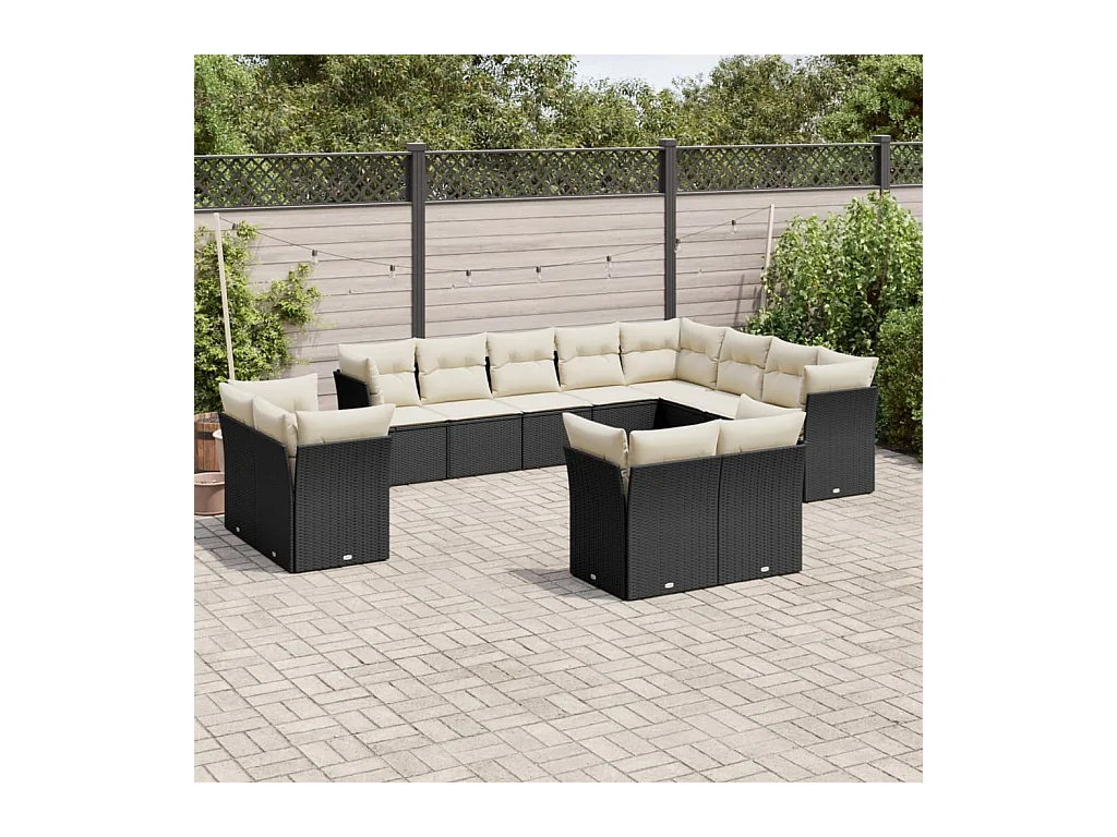 Salon de jardin 12 pcs avec coussins noir résine tressée