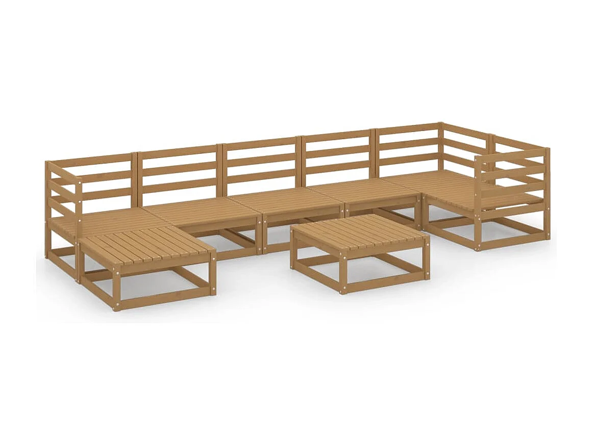Salon de jardin 8 pcs marron miel bois de pin massif