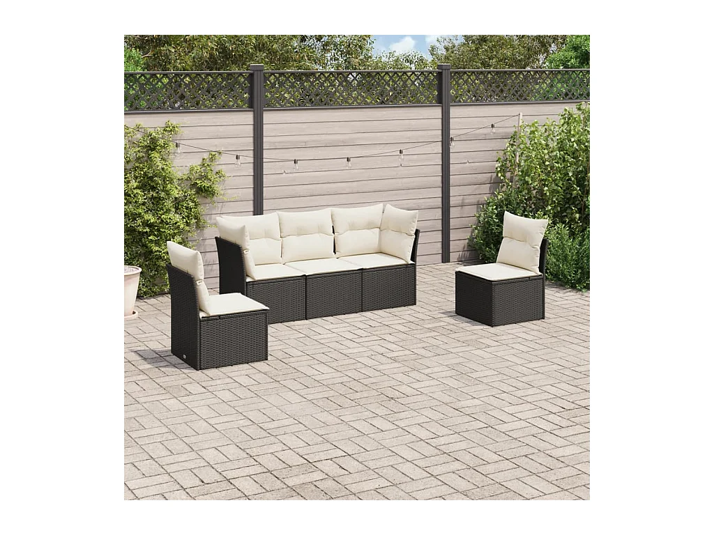 Salon de jardin 5 pcs avec coussins noir résine tressée