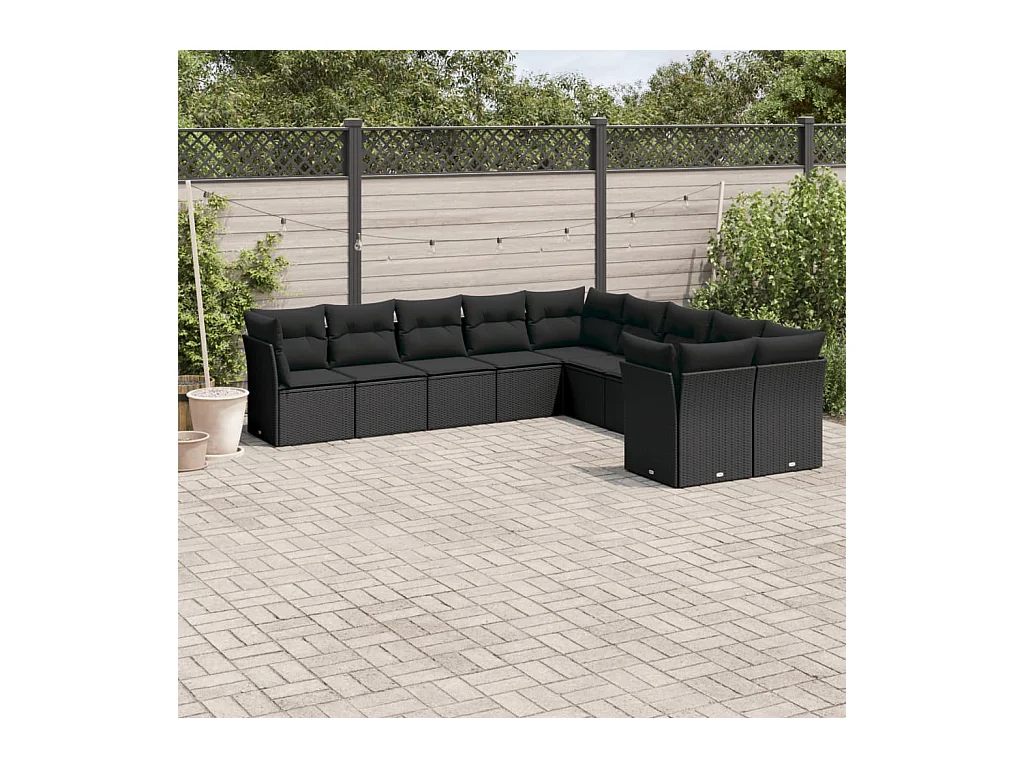 10-tlg. Garten-Sofagarnitur mit Kissen Schwarz Poly Rattan