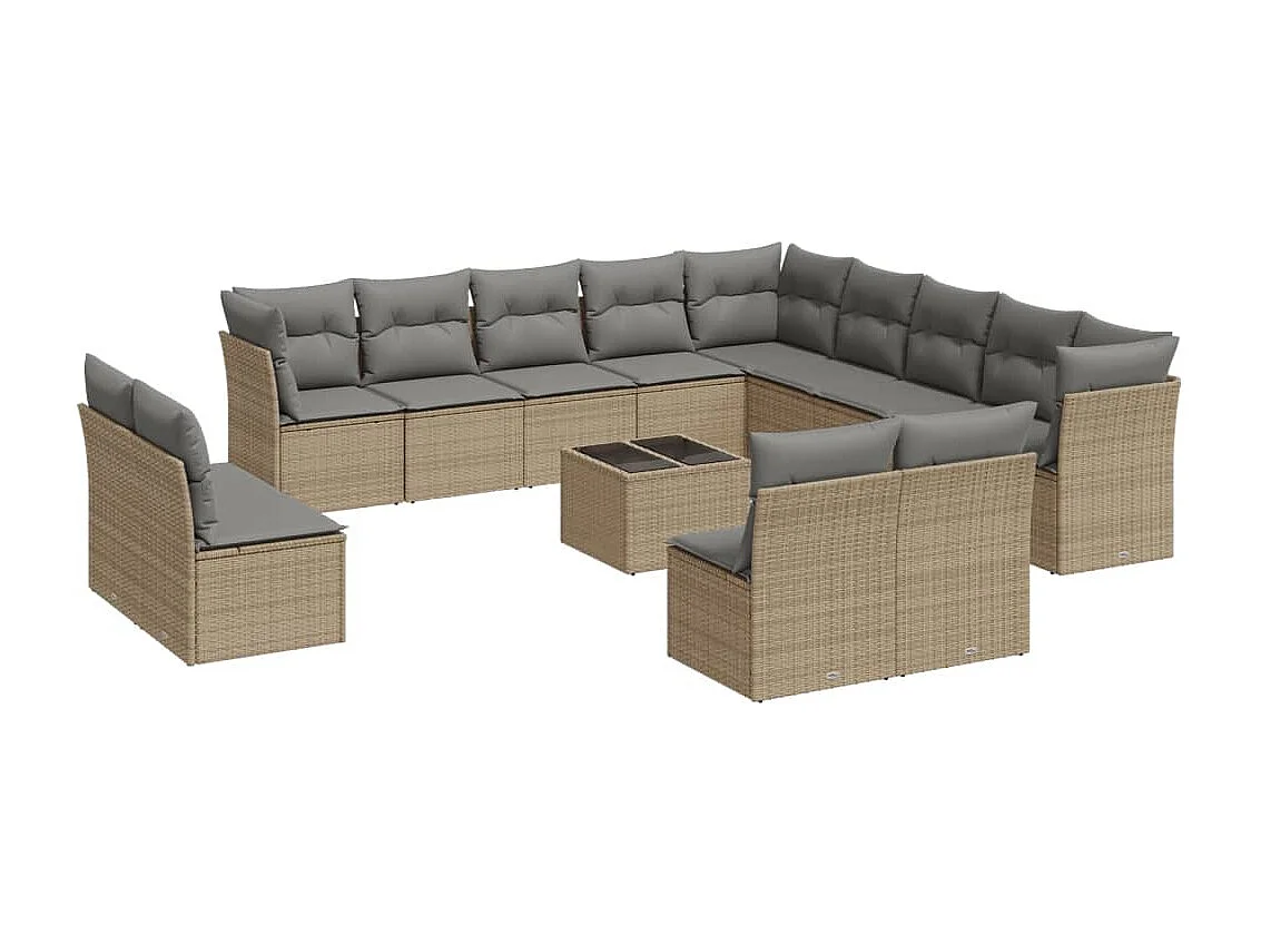 Set Divani da Giardino 14pz con Cuscini in Polyrattan Beige