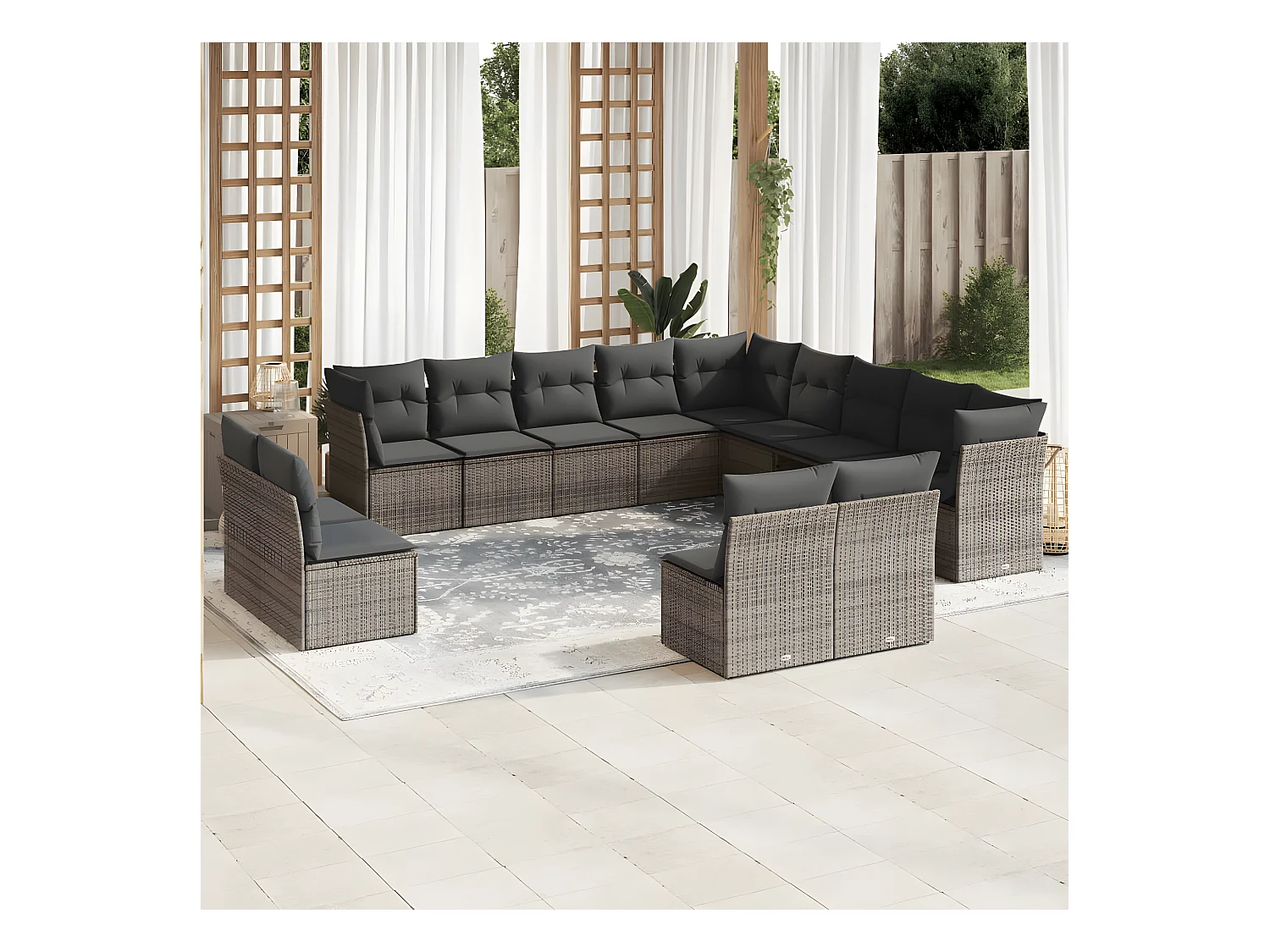 Set Divani da Giardino 12 pz con Cuscini Grigio in Polyrattan