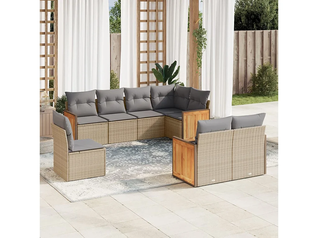 Set Divano da Giardino 8 pz con Cuscini Beige in Polyrattan