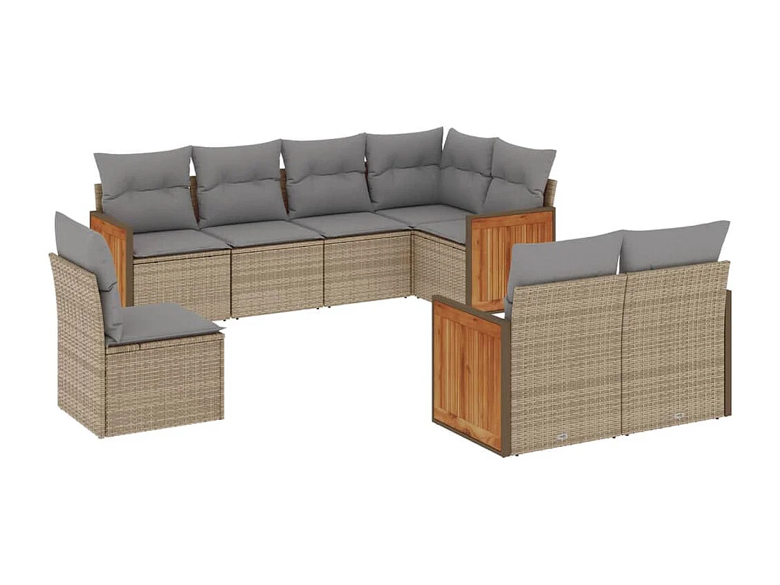Set Divano da Giardino 8 pz con Cuscini Beige in Polyrattan