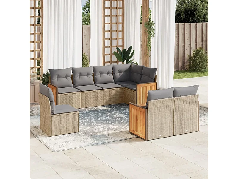Set Divano da Giardino 8 pz con Cuscini Beige in Polyrattan