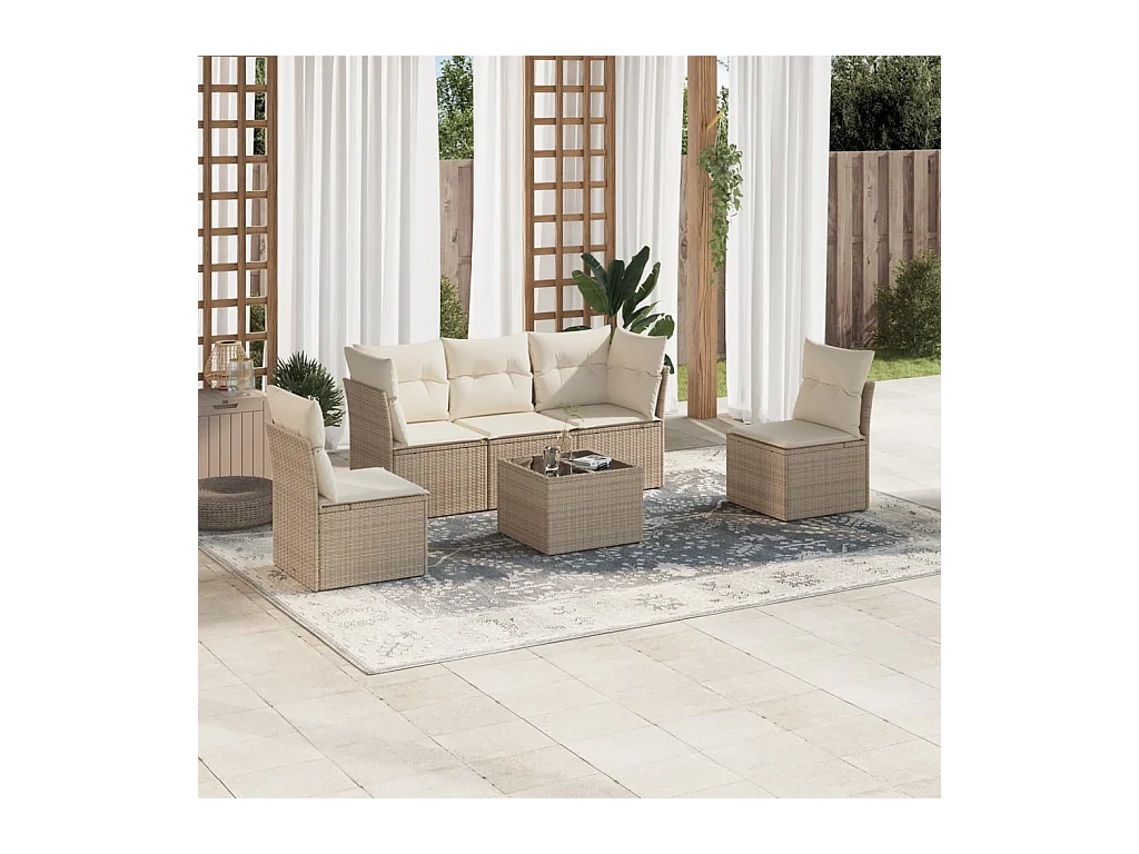 Salon de jardin avec coussins 6 pcs beige résine tressée