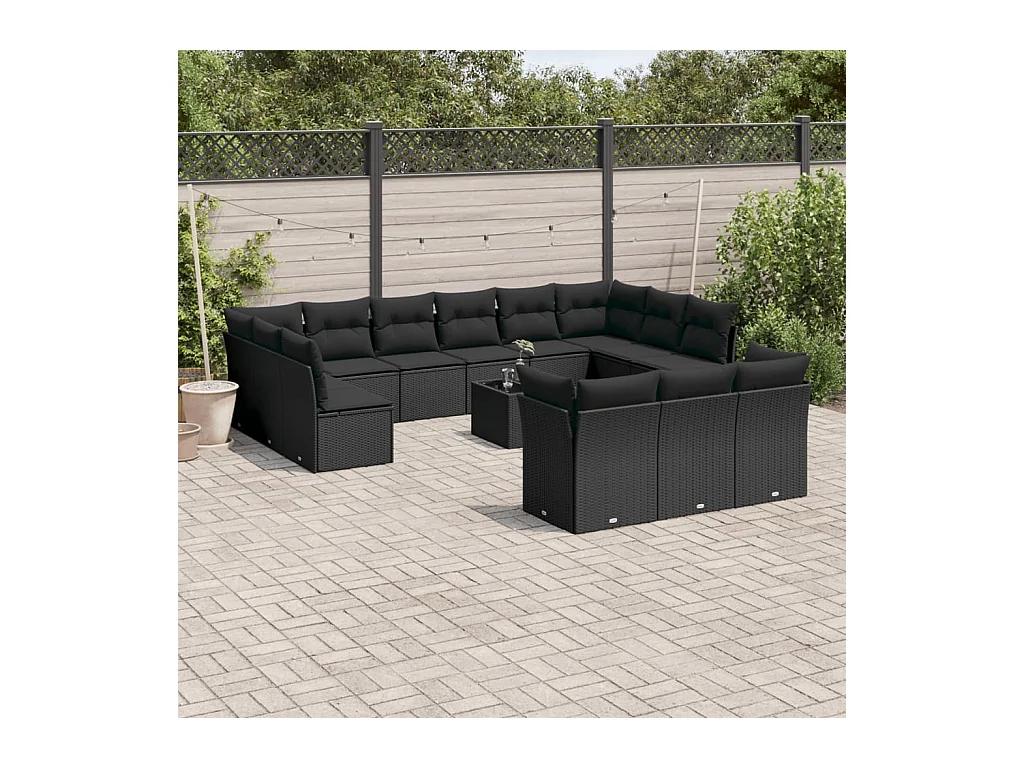 Set Divani da Giardino 14pz con Cuscini in Polyrattan Nero