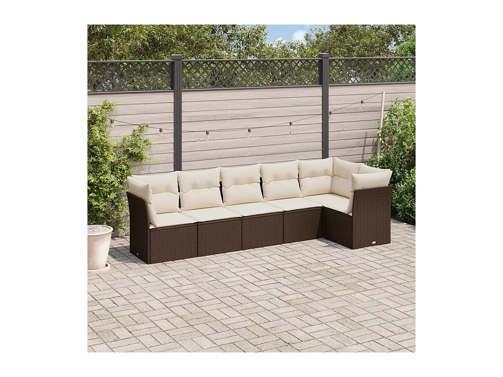 6-delige Loungeset met kussens poly rattan bruin
