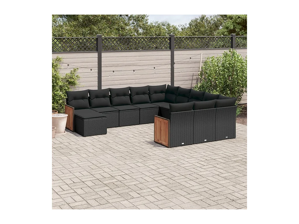 Salon de jardin 12 pcs avec coussins noir résine tressée