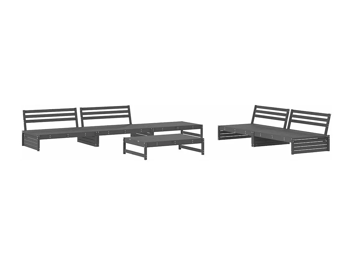 Set Salotto da Giardino 6 pz Grigio in Legno Massello di Pino