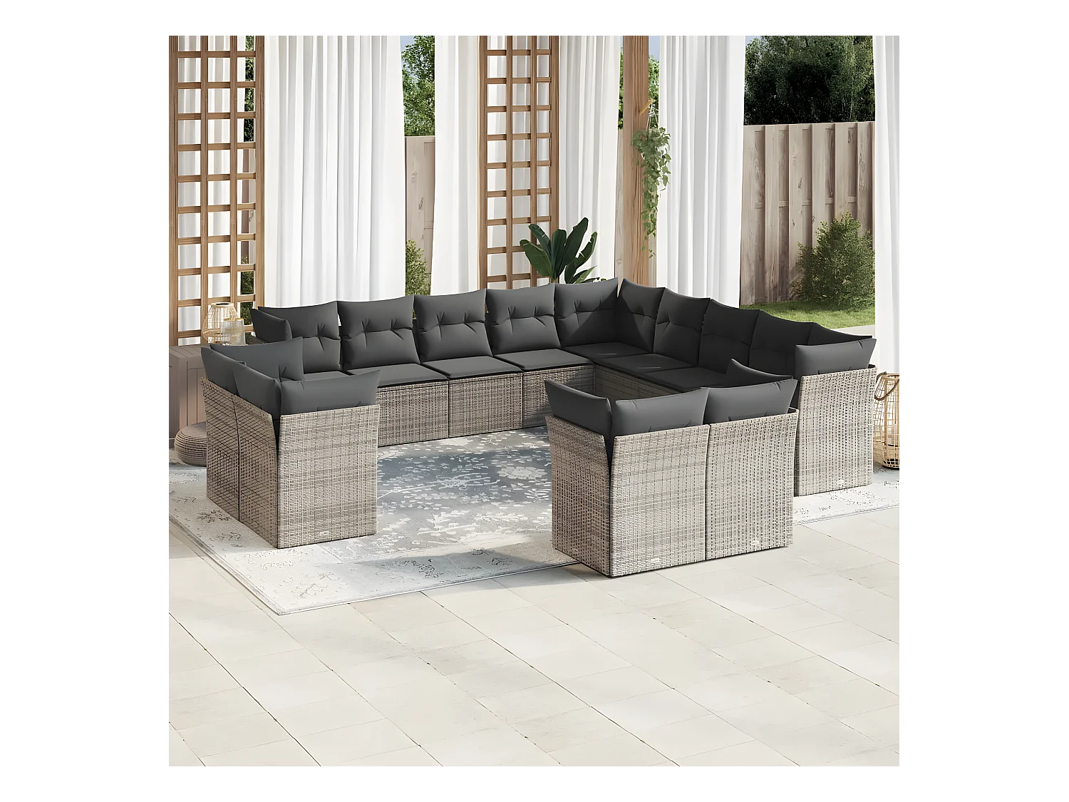 Set Divani da Giardino 13 pz con Cuscini Grigio in Polyrattan