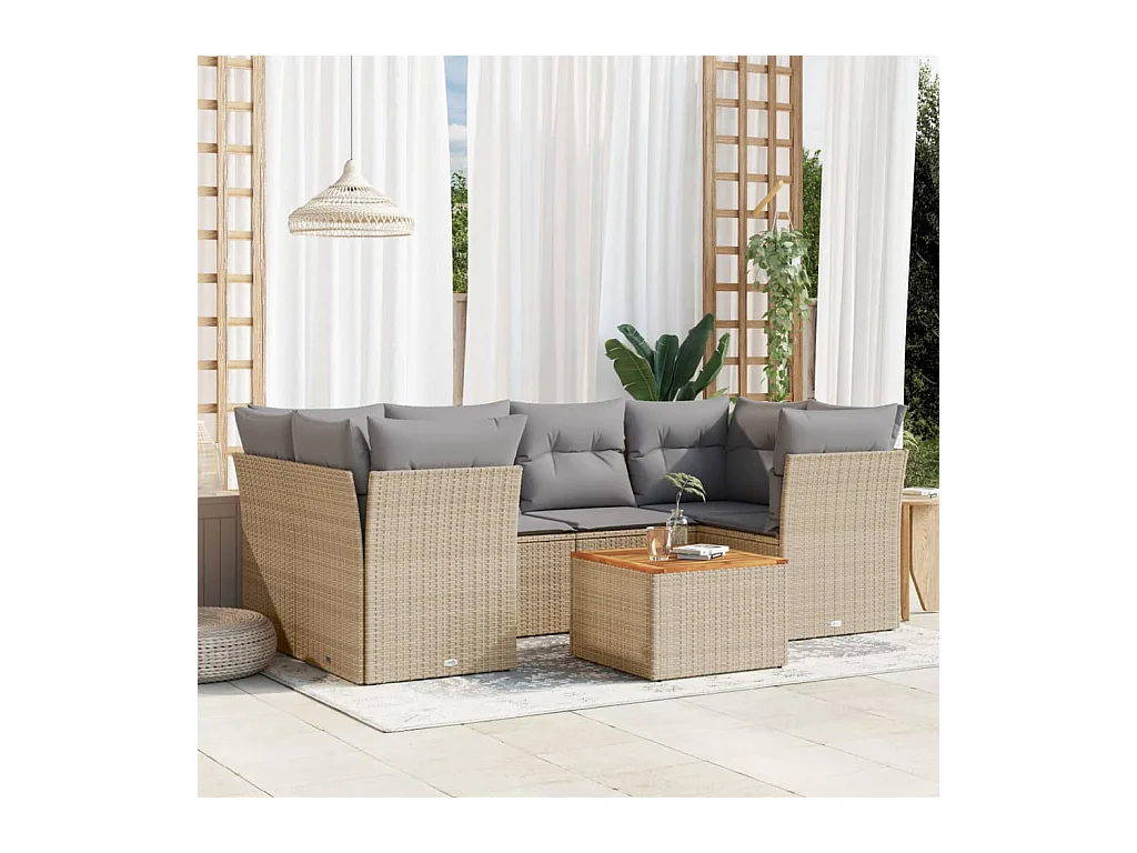 Set Divani da Giardino 7 pz con Cuscini Beige in Polyrattan