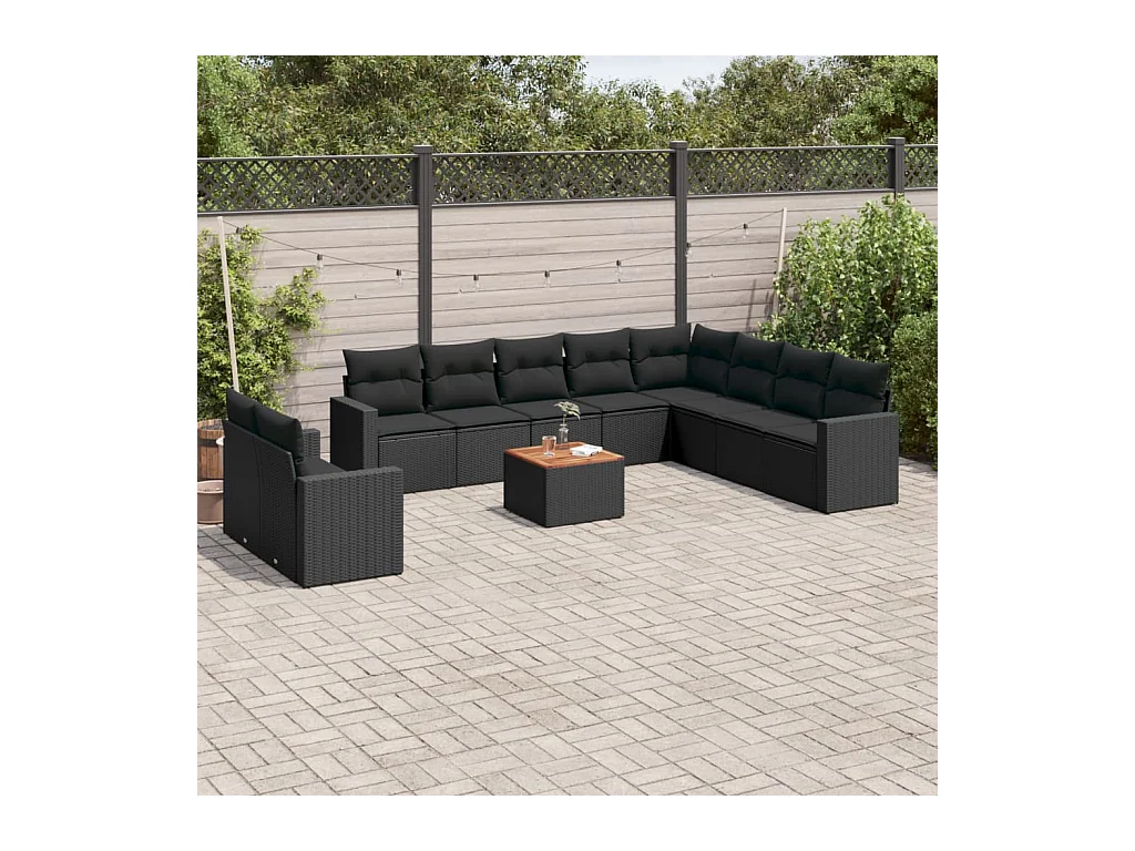 Set Divani da Giardino 11 pz con Cuscini in Polyrattan Nero