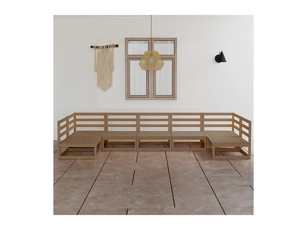 Set Divani da Giardino 7 pz in Legno Massello di Pino