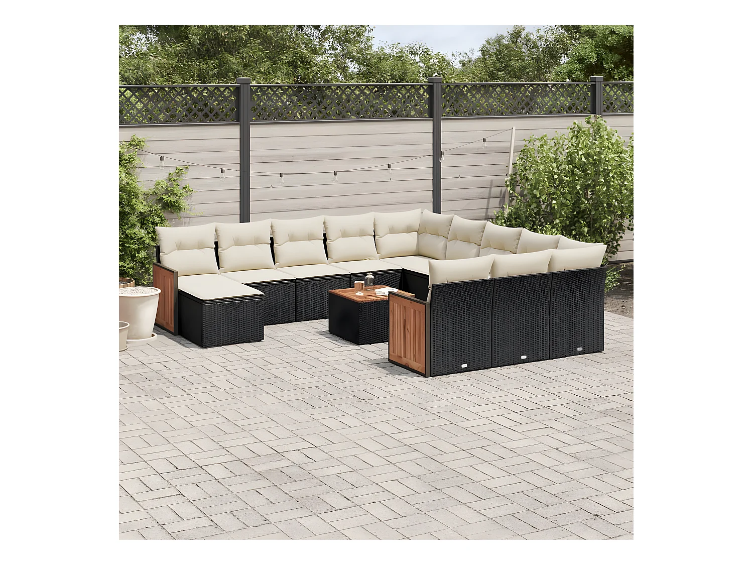 13-delige Loungeset met kussens poly rattan zwart