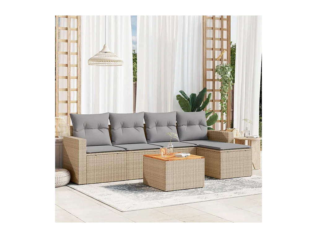 Salon de jardin avec coussins 6 pcs beige résine tressée