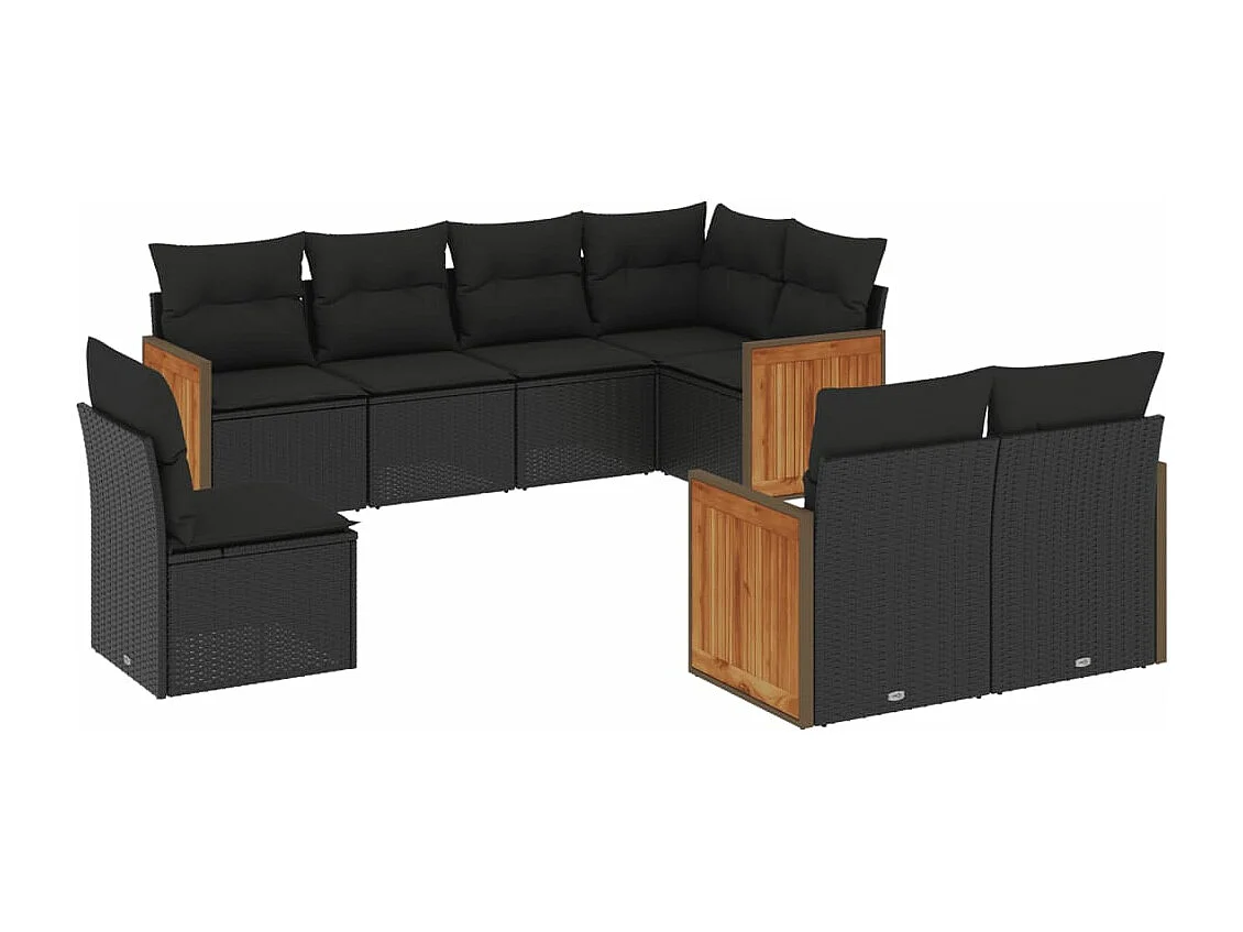 Set Divani da Giardino con Cuscini 8 pz Nero in Polyrattan