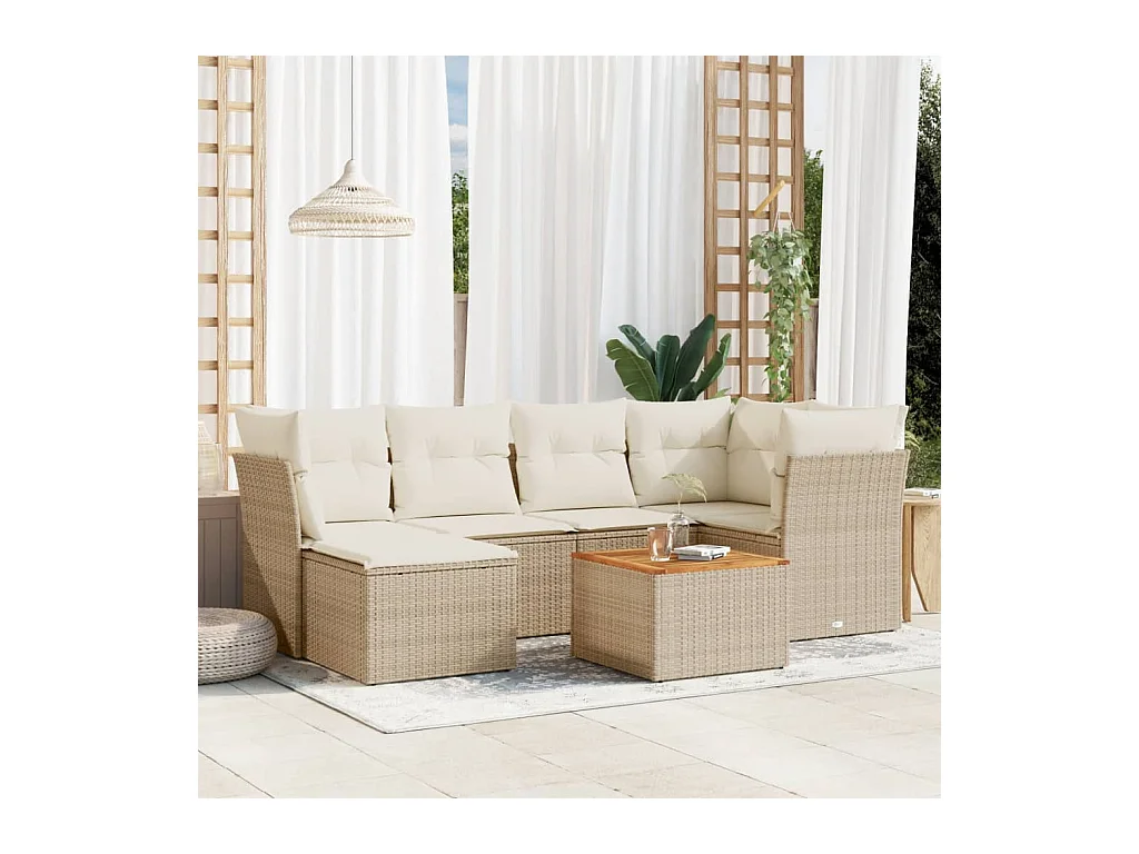 Salon de jardin avec coussins 7 pcs beige résine tressée