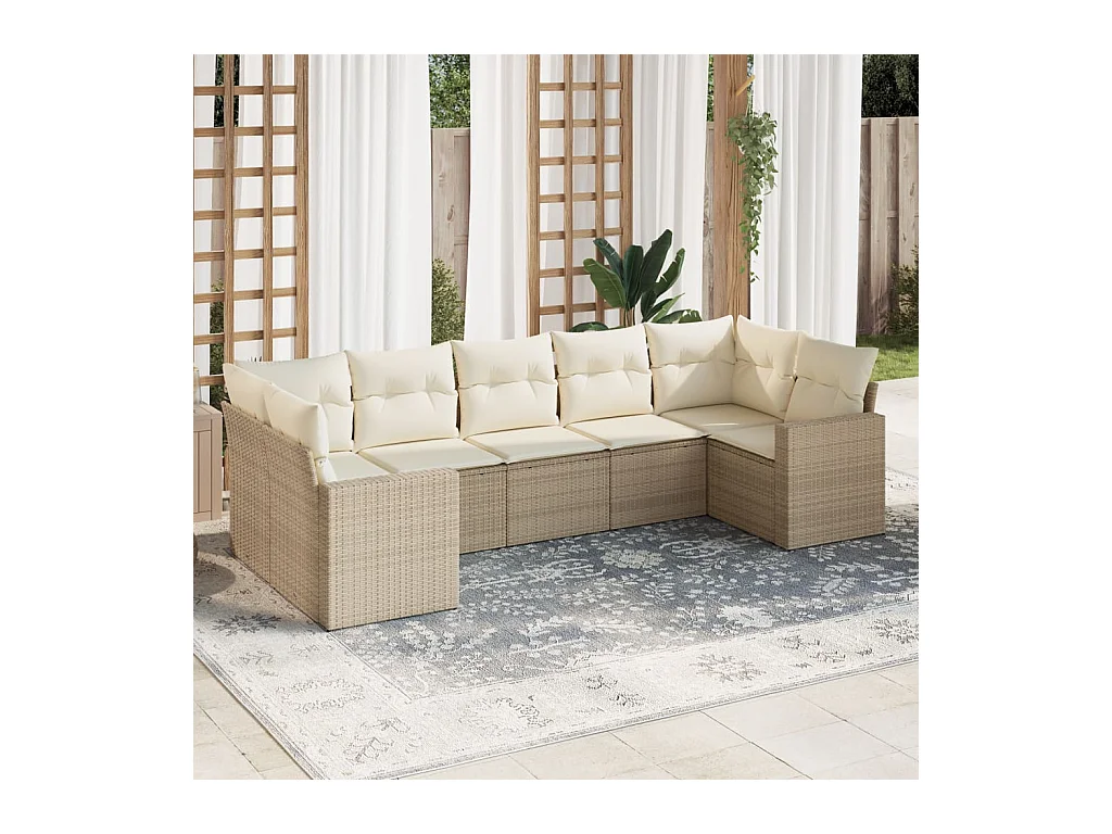 7-delige Loungeset met kussens poly rattan beige