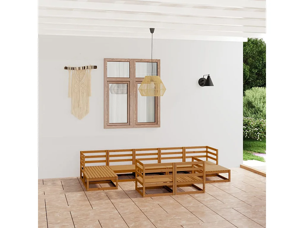 Salon de jardin 9 pcs bois de pin massif