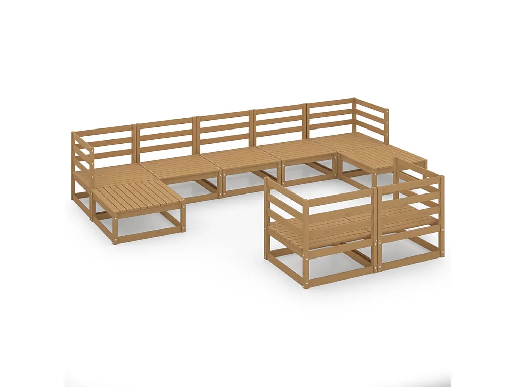 Salon de jardin 9 pcs bois de pin massif