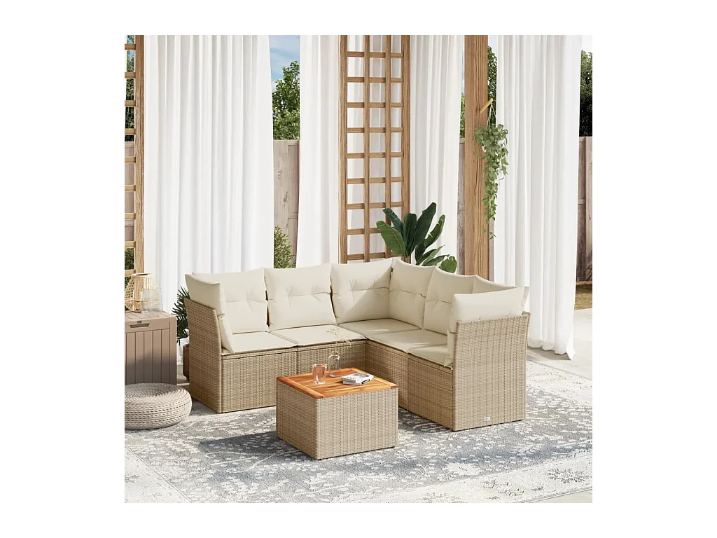 Salon de jardin avec coussins 6 pcs beige résine tressée