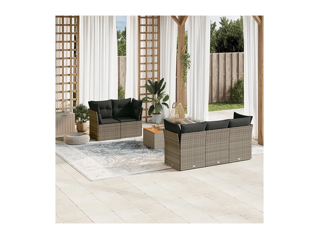 6-delige Loungeset met kussens poly rattan grijs