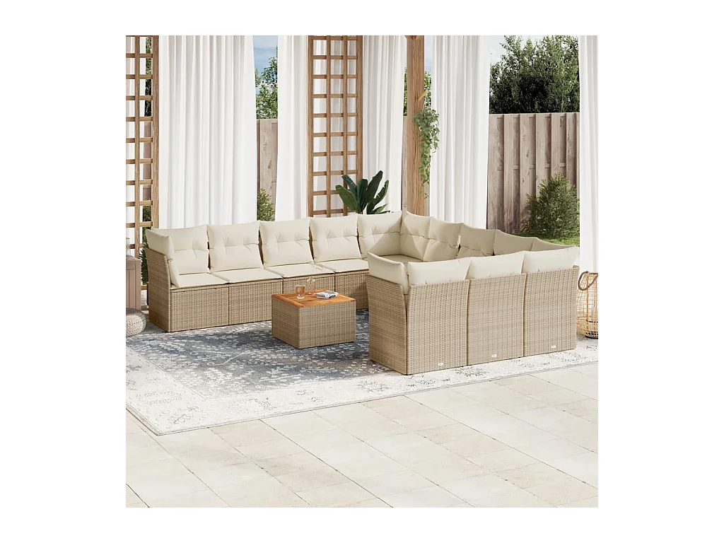Salon de jardin avec coussins 12 pcs beige résine tressée