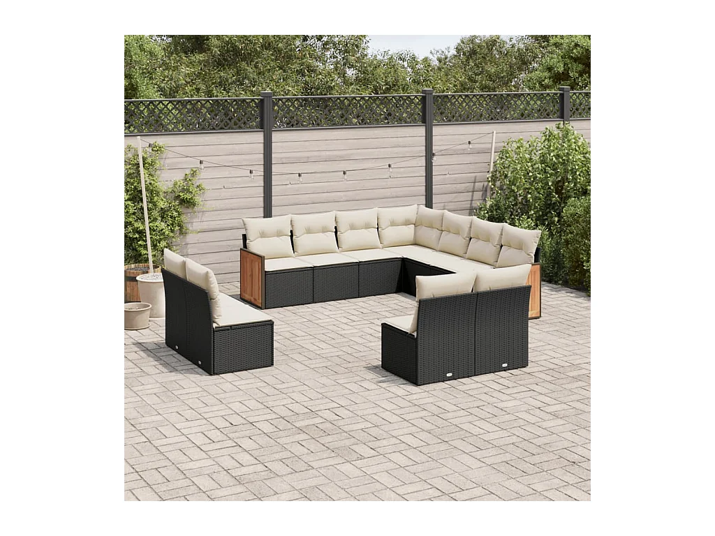 Salon de jardin 11 pcs avec coussins noir résine tressée