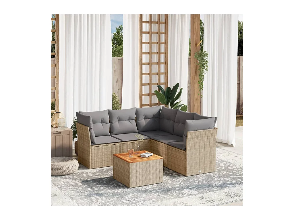 Salon de jardin avec coussins 6 pcs beige résine tressée