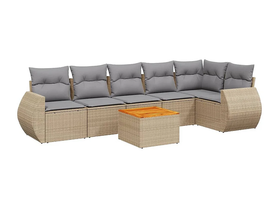 Set Divani da Giardino 7 pz con Cuscini Beige in Polyrattan