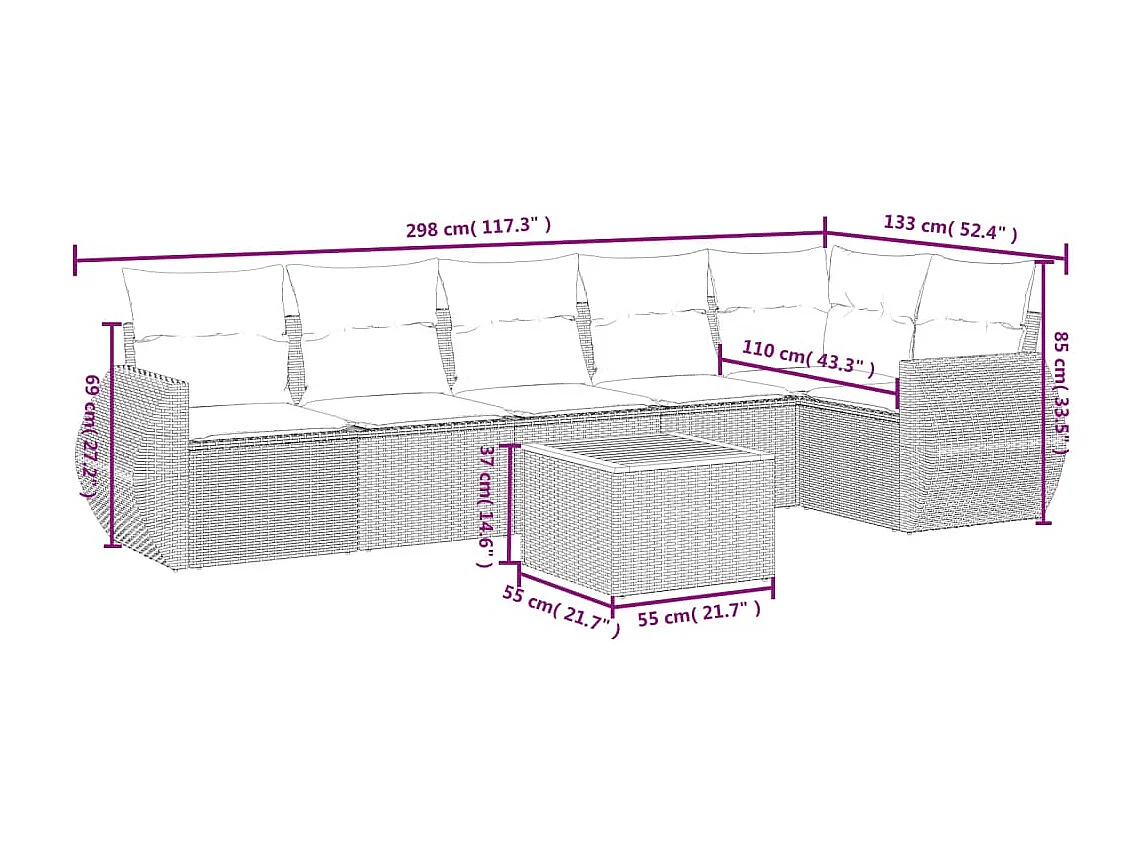 Set Divani da Giardino 7 pz con Cuscini Beige in Polyrattan