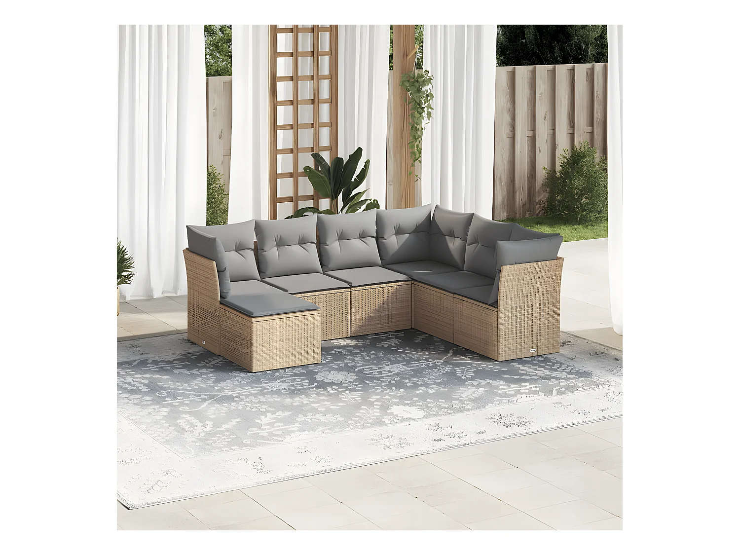 7-tlg. Garten-Sofagarnitur mit Kissen Beige Poly Rattan
