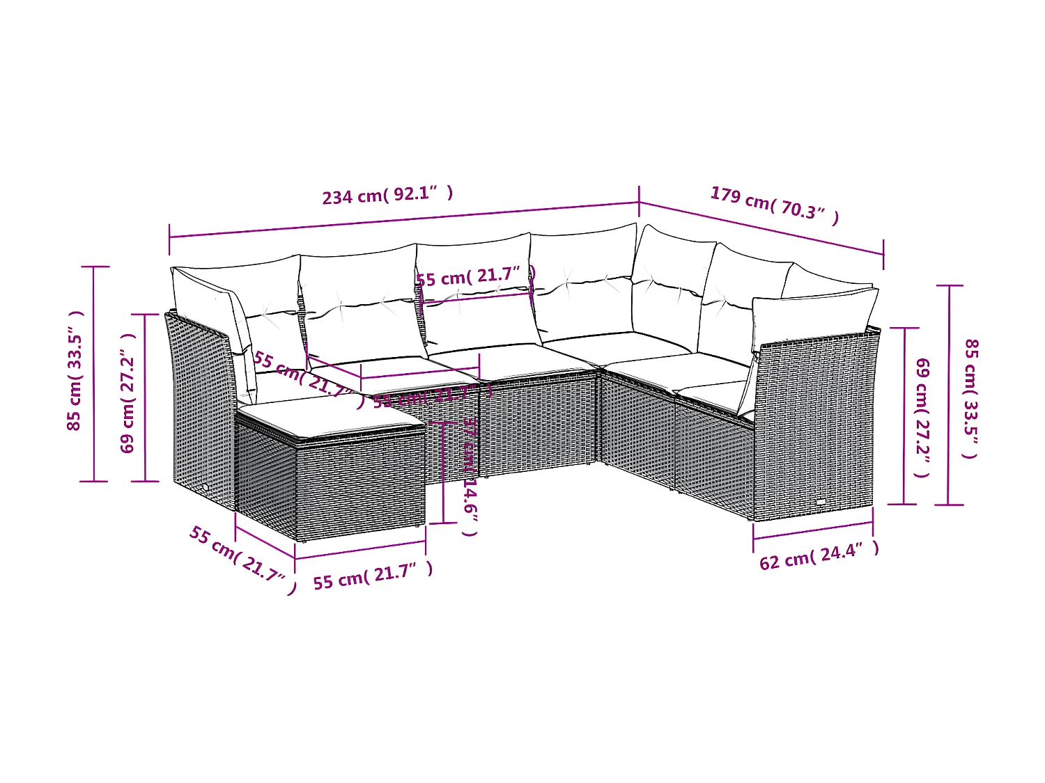 Set Divani da Giardino 7 pz con Cuscini Beige in Polyrattan
