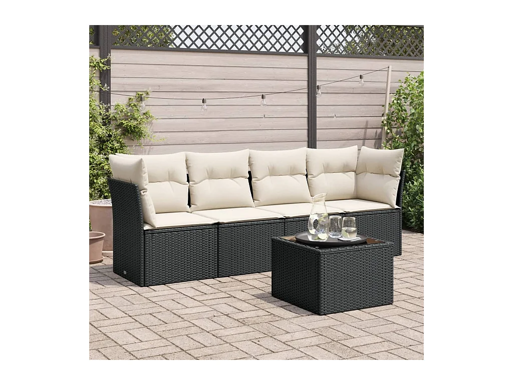 Set Divani da Giardino 5 pz con Cuscini in Polyrattan Nero