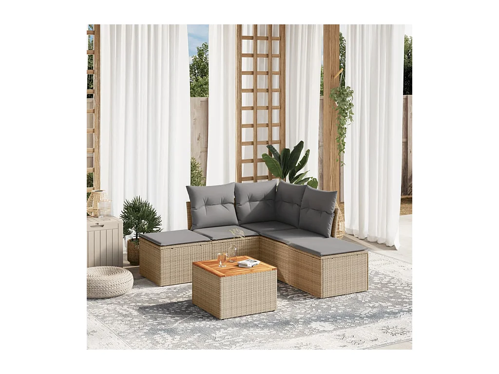 Set Divano da Giardino 6 pz con Cuscini Beige in Polyrattan