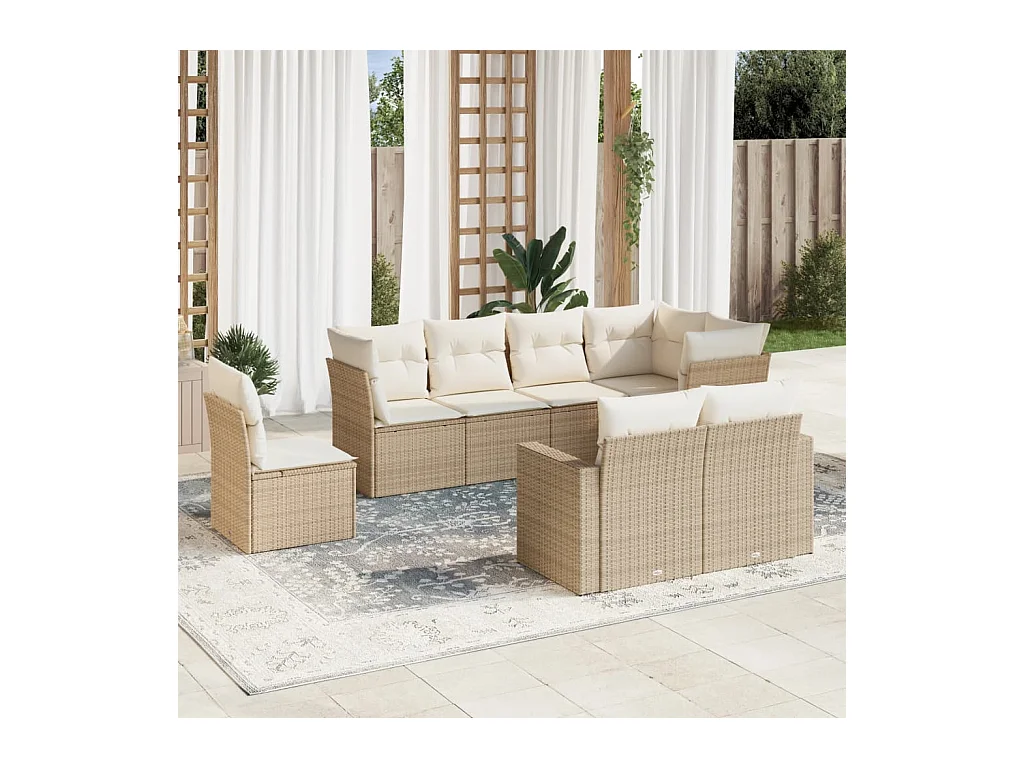 8-tlg. Garten-Sofagarnitur mit Kissen Beige Poly Rattan