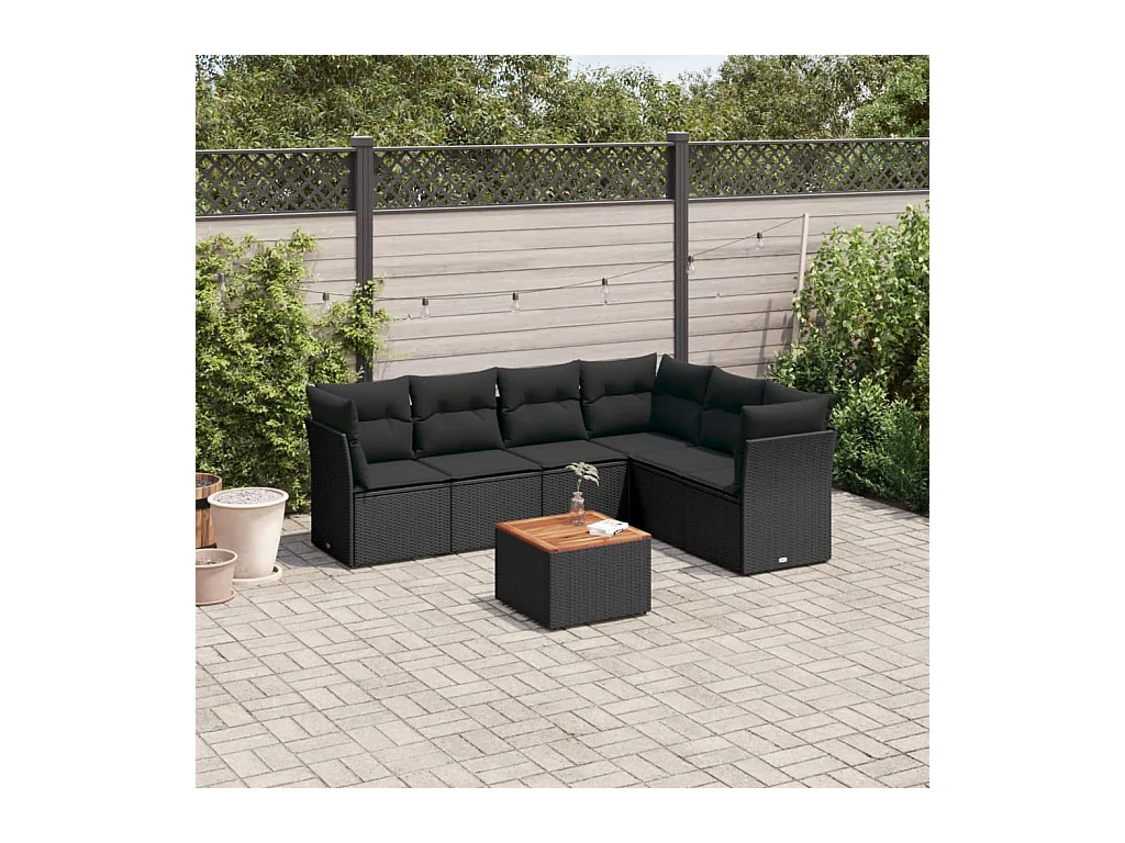 Set Divani da Giardino con Cuscini 7pz Nero Polyrattan