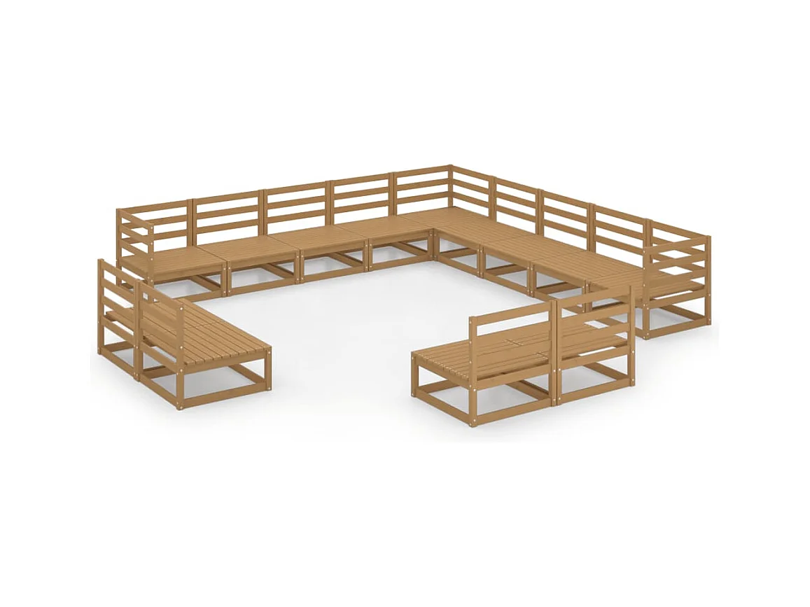 Set Salotto da Giardino 13pz Marrone Ambra Legno Massello Pino