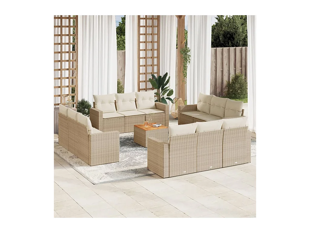 13-delige Loungeset met kussens poly rattan beige