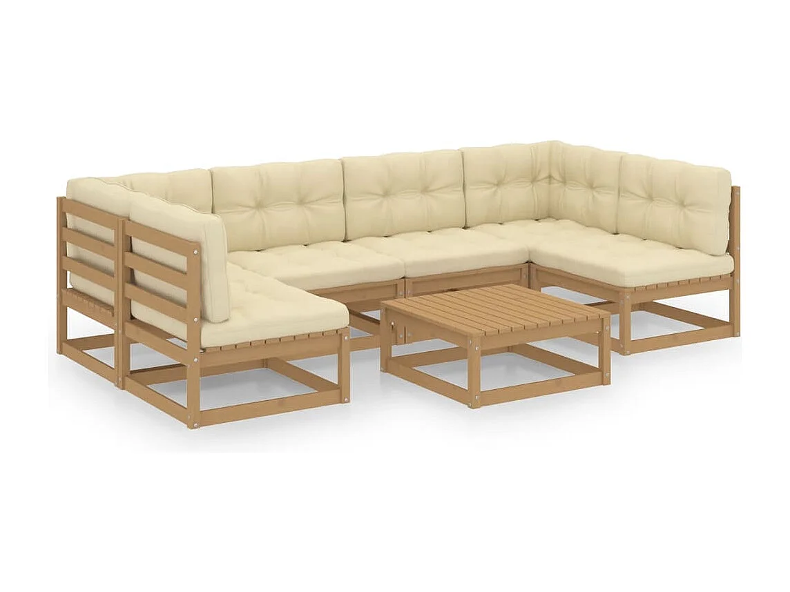 7-delige Loungeset met kussens massief grenenhout honingbruin