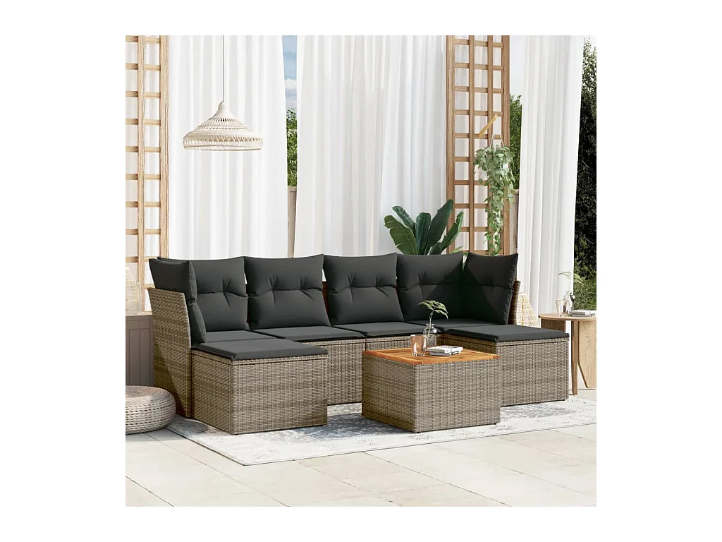 Set Divani da Giardino 7 pz con Cuscini Grigio in Polyrattan