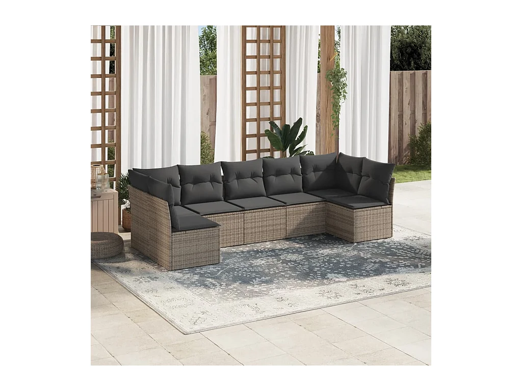 Salon de jardin avec coussins 7 pcs gris résine tressée