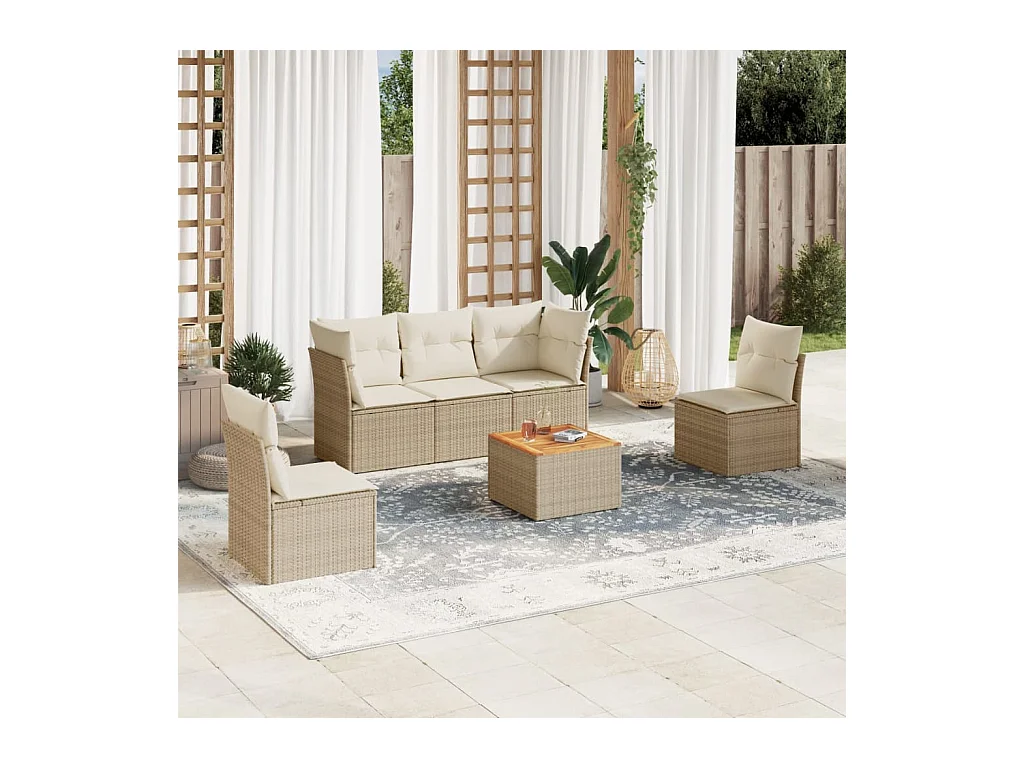 Salon de jardin avec coussins 6 pcs beige résine tressée