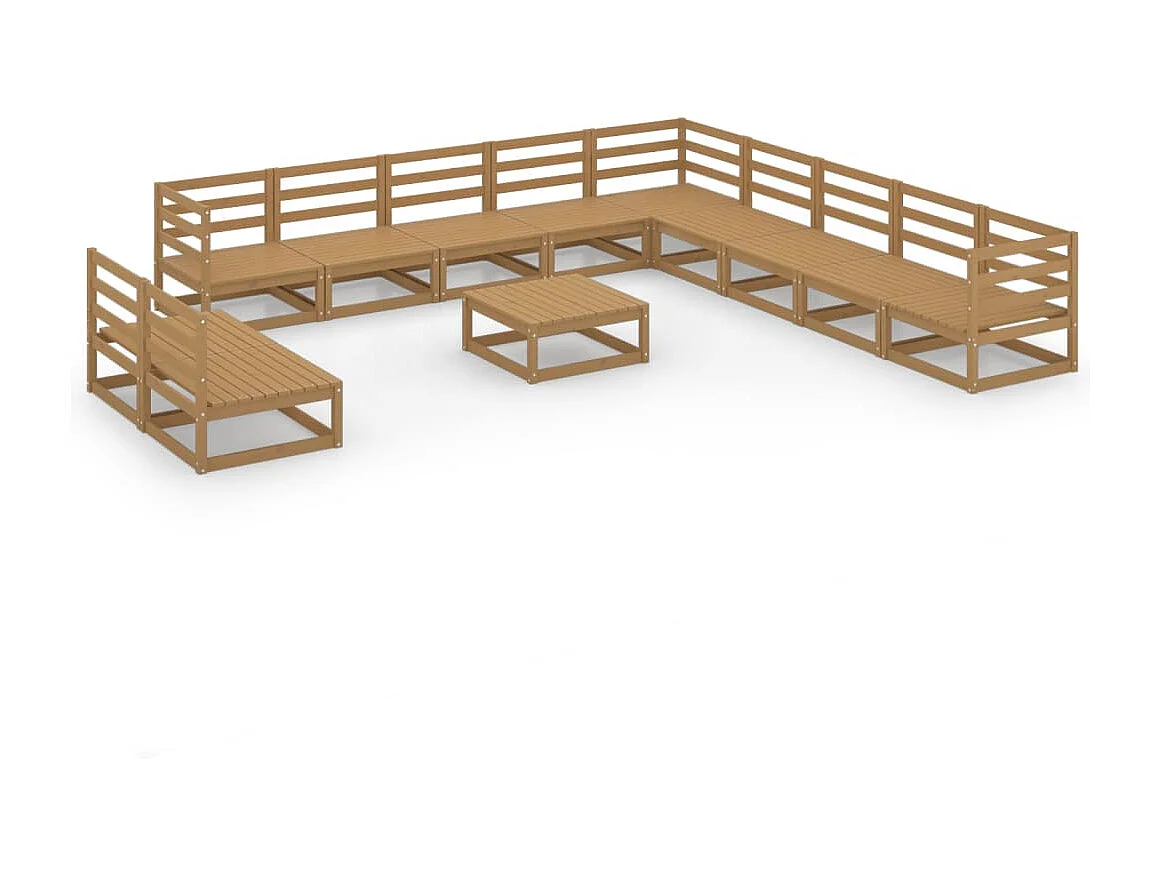 Muebles de jardín 12 piezas marrón miel madera maciza de pino