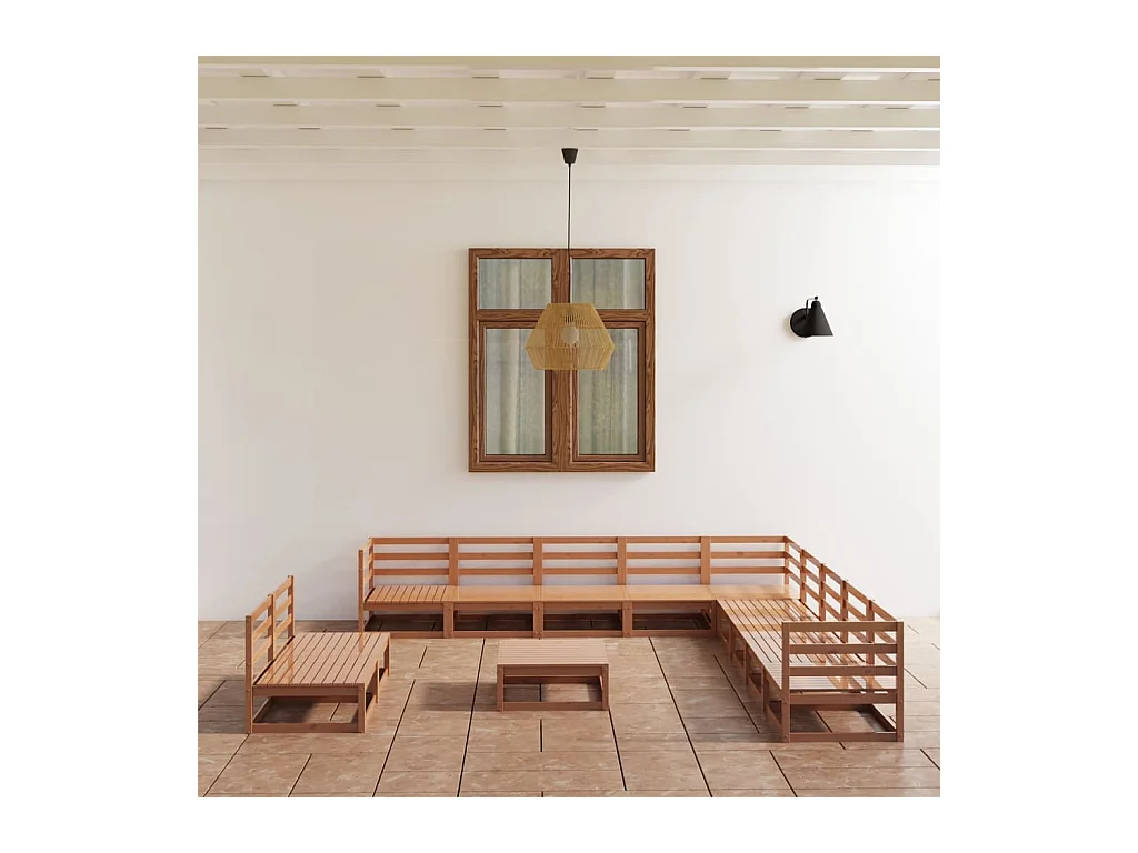 12-tlg. Garten-Lounge-Set Honigbraun Massivholz Kiefer
