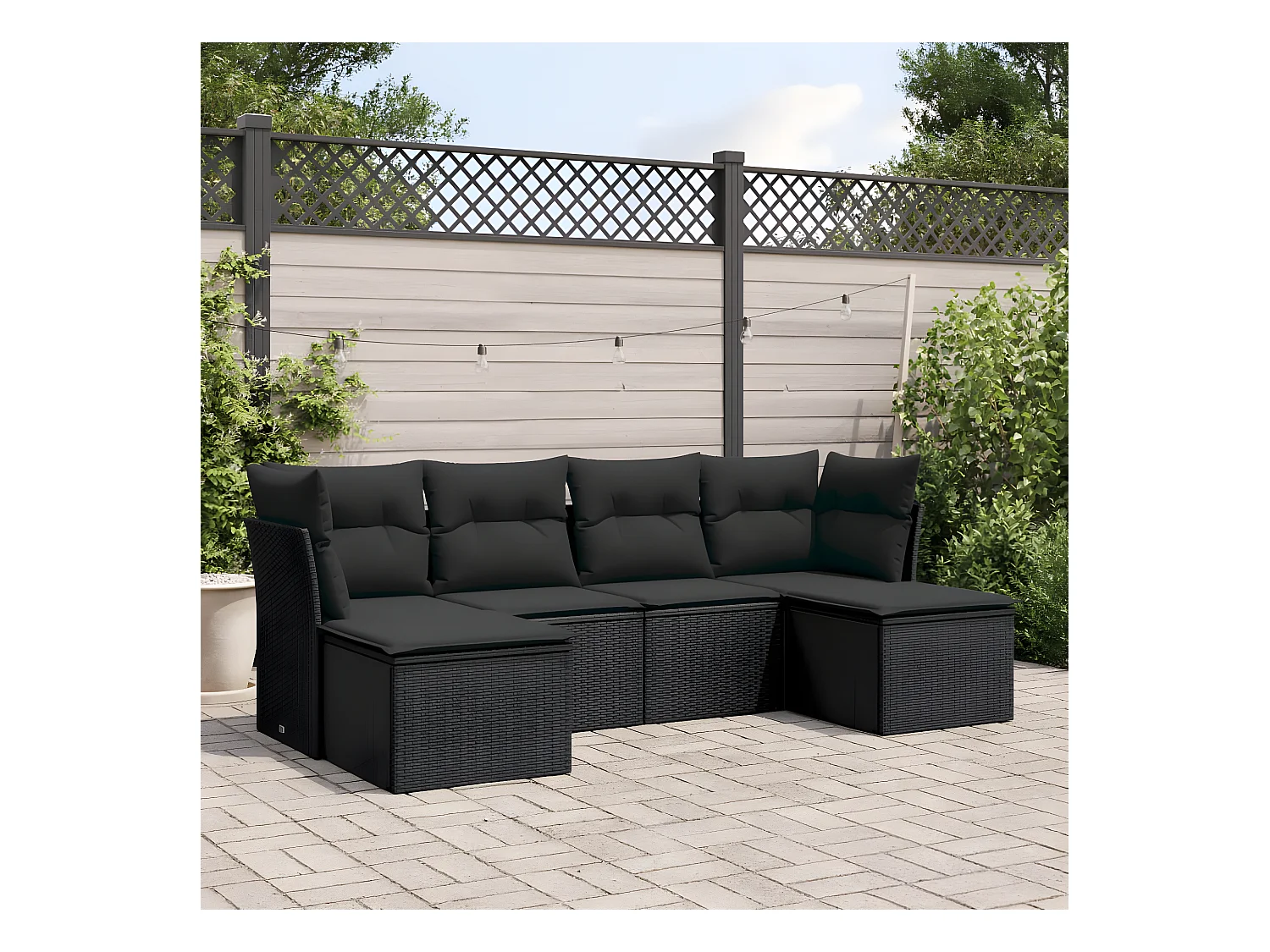 6-tlg. Garten-Sofagarnitur mit Kissen Schwarz Poly Rattan