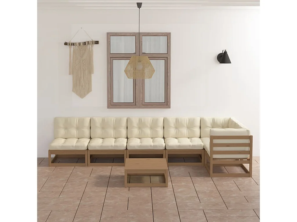 7-delige Loungeset met kussens massief grenenhout