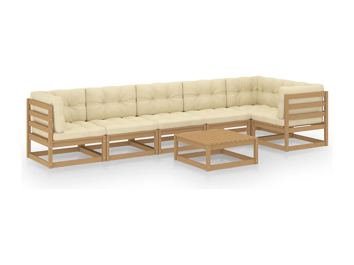 7-delige Loungeset met kussens massief grenenhout