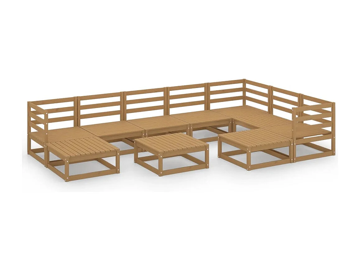 Salon de jardin 10 pcs marron miel bois de pin massif